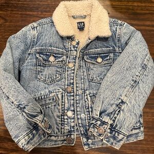 GAP Kids Blue Denim Jacket with Sherpa Collar
